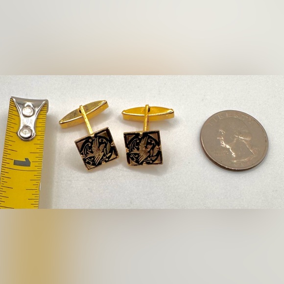 Vintage Unisex Damasquinado Spain gold filled 24 karats encrusted cufflinks - Picture 3 of 3